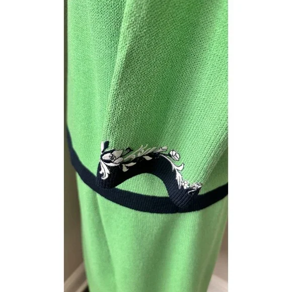 St. John Collection by Marie Gray Size 14/16 Green Navy Floral Trimmed Knit Suit - Picture 4 of 13
